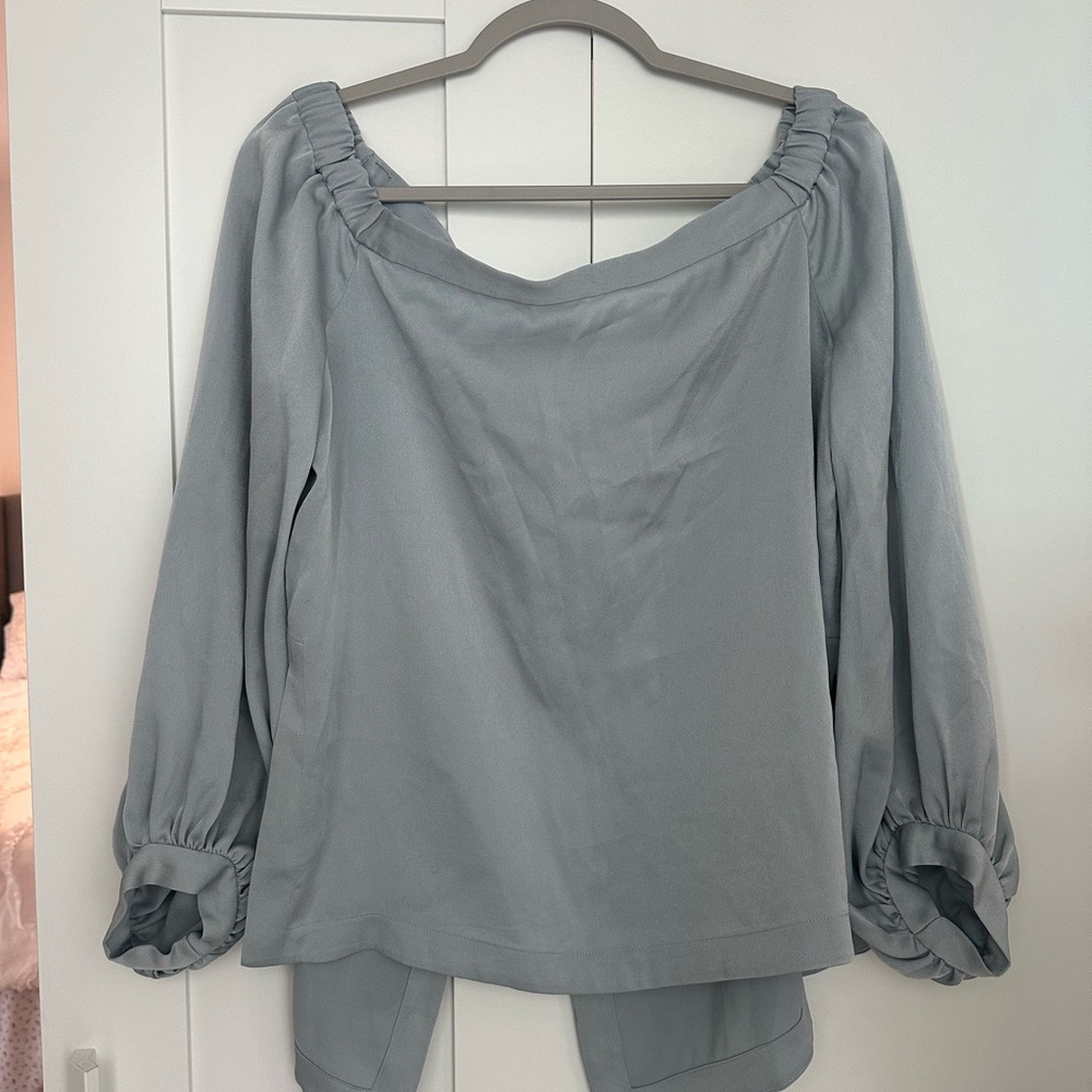 BCBG Maxazria Medium Light Blue Off-the-Shoulder Long Sleeve Top